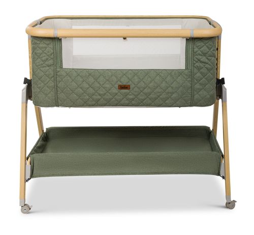 עריסה נצמדת למיטת הורים לוקס LUX עם בדים משודרגים, כילה, משטח אחסון וגלגלים - ירוק