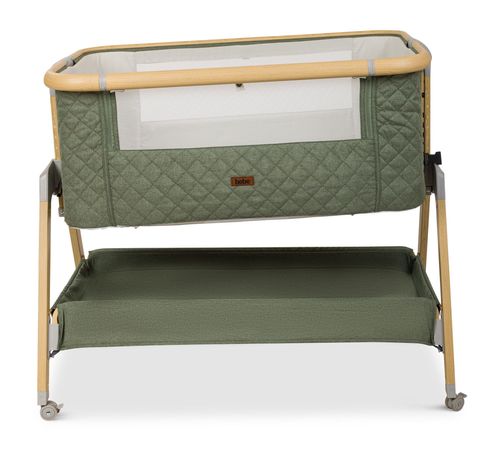 עריסה נצמדת למיטת הורים לוקס LUX עם בדים משודרגים, כילה, משטח אחסון וגלגלים - ירוק