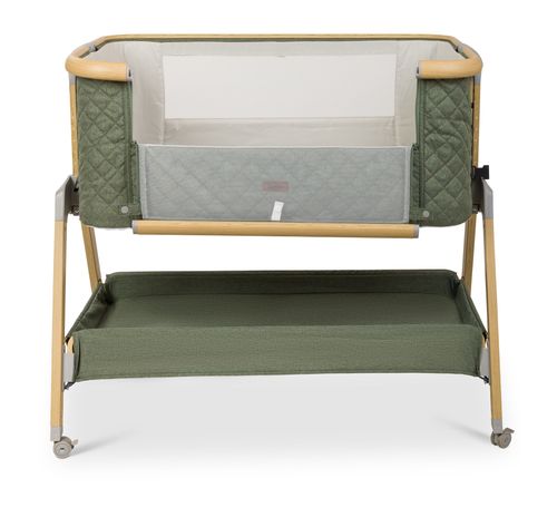 עריסה נצמדת למיטת הורים לוקס LUX עם בדים משודרגים, כילה, משטח אחסון וגלגלים - ירוק
