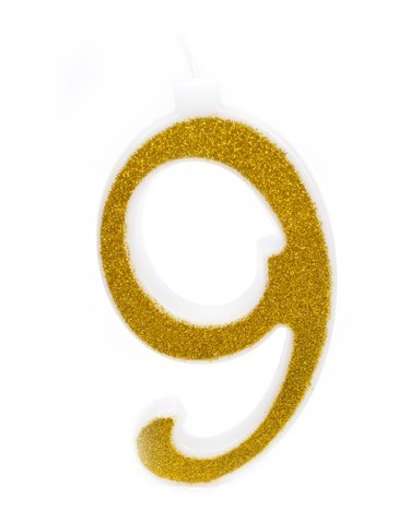 נר מספר ענק נצנצים זהב ולבן 9