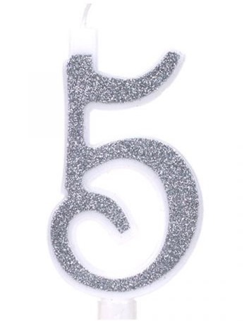 נר מספר ענק נצנצים כסף ולבן 5