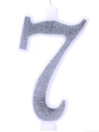 נר מספר ענק נצנצים כסף ולבן 7