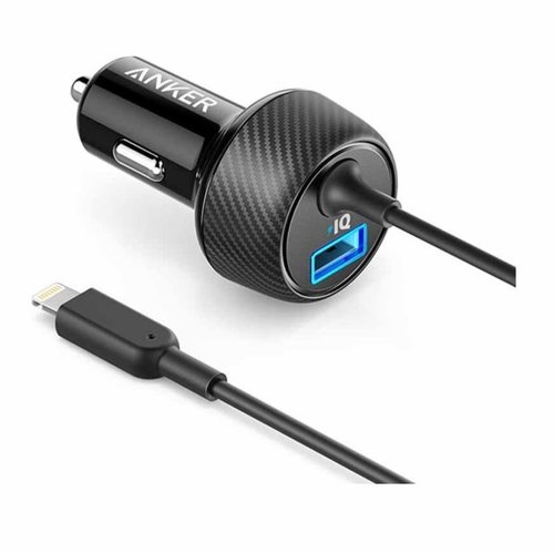 מטען רכב ANKER Elite USB PORT + Lightning עם כבל קבוע לטעינת מכשירי Apple