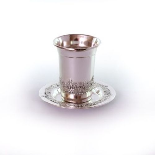 כוס קידוש בציפוי מוכסף עם ציור ירושלים