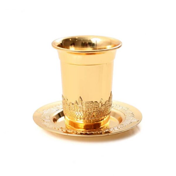 כוס קידוש מזהב עם תחתית ציור ירושלים