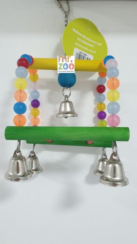 צעצוע לתוכים עשוי מעץ נדנדה כפולה עם חרוזים
