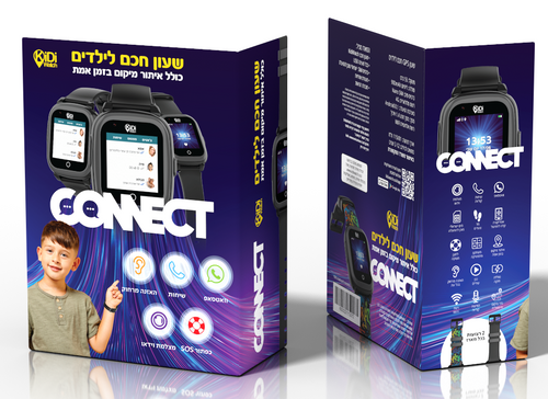 שעון טלפון חכם לילדים קידי ווטש Connect עם מיקום GPS בזמן אמת, תמיכת WhatsApp ושליטת הורים - שחור