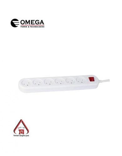 זווית תמונת מוצר נוספת רב שקע +מפסק 6 שקעים 1 מטר OMEGA