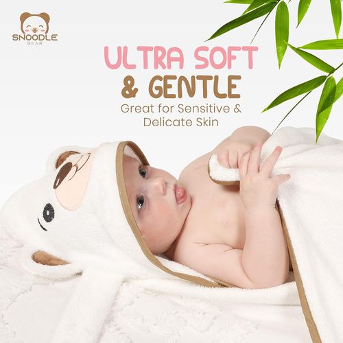 מגבת מעטפת XL לתינוק עם קשירה וקפוצ'ון עשוי 100% כותנת במבוק אורגנית SnoodleBear