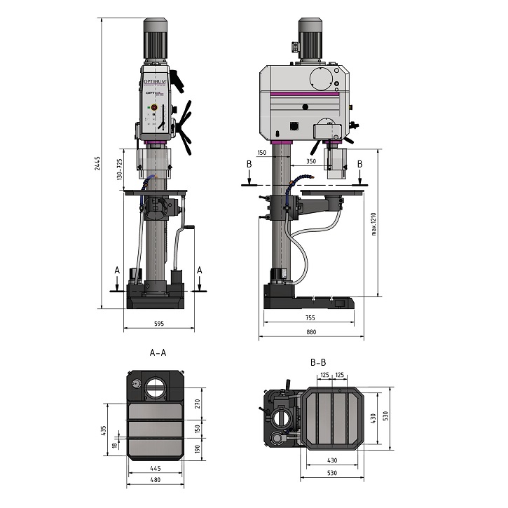 מקדחת עמוד 45 מ"מ גיר OPTIMUM DH45G