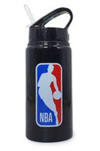 בקבוק שתייה מאלומיניום 500 מ"ל עם קש ולוגו NBA - שחור