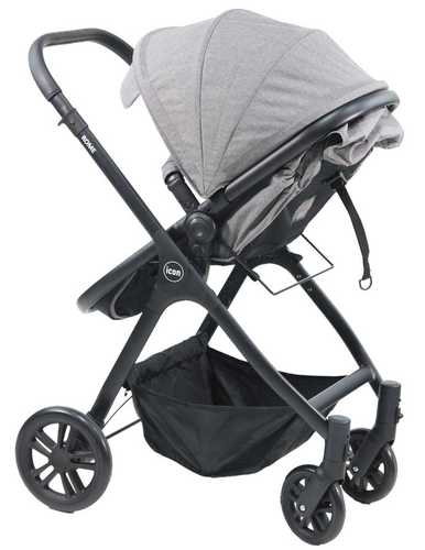 עגלה לתינוק מגיל לידה כולל סל שכיבה דגם רומא - אפור בייבי מישל