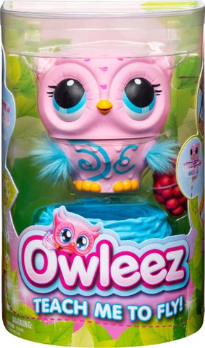 בובת ינשוף אינטראקטיבית מעופפת Owleez עם אורות, צלילים ותחנת עגינה וטעינה - ורוד