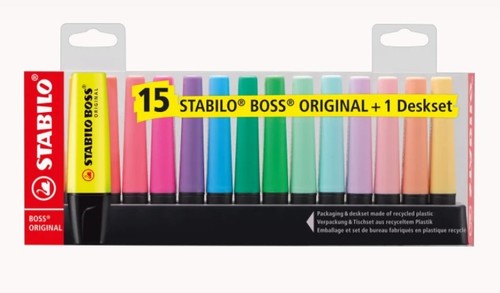 סט 15 טושי הדגשה STABILO BOSS ORIGINAL + מתקן