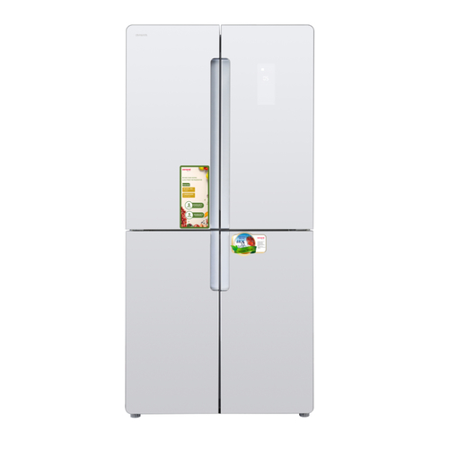 מקרר 4 דלתות 466 ליטר  6500 aiwa japan דגם AI-460WEXG-WG זכוכית לבנה 