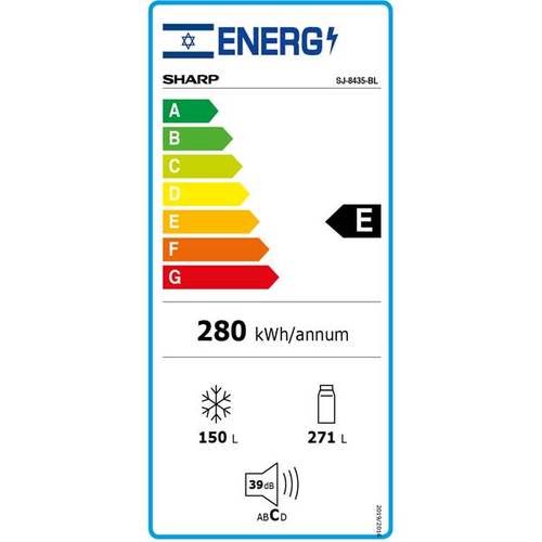 מקרר 4 דלתות 401 ליטר Sharp SJ-8435BL זכוכית שחורה