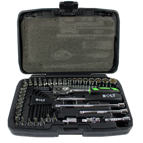 סט בוקסות מקצועי BOLT SWS1448 - 48 חלקים עם בוקסות CR-V, מפתח ראצ'ט 72 שיניים, ביטים מגוונים ומוטות הארכה לעבודות מכניות מקצועיות