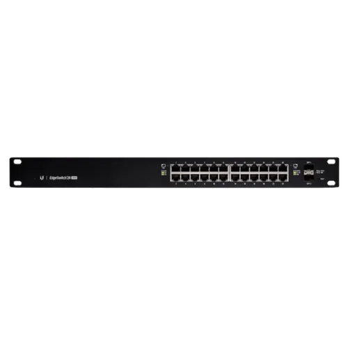 ES-24-500W מתג POE עם 24 מבואות ג’יגה מקצועי מבית UBIQUITI. תומך עד 500W, מנוהל L3 ושתי מבואות SPF