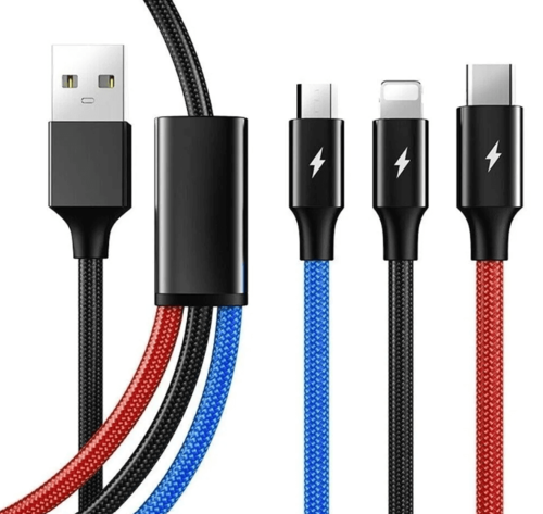 כבל 3 ראשים טעינה והעברת נתונים - אייפון, TYPE C, MICRO USB 