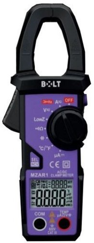 מד צבת מיני דיגיטאלי Bolt MZM1 AC-600A - מכשיר מדידה קומפקטי עם מסך דיגיטלי, מדידת זרם עד 600 אמפר וחיישני קבלים וטמפרטורה לטכנאי חשמל ומיזוג