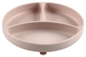 צלחת סיליקון מחולקת נצמדת לשולחן / כיסא תינוק - ורוד בהיר