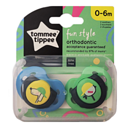 זוג מוצצים 0-6 חודשים Tommee Tippee Fun Style - כחול/ירוק