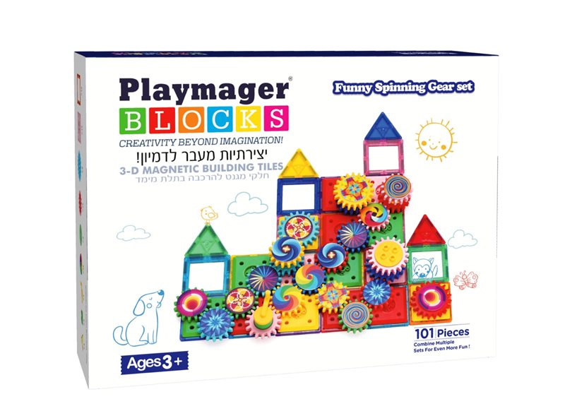 מגנטים וגלגלי שיניים 101 חלקים PLAYMAGER