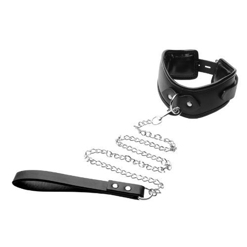 קולר דמוי עור עם רצועת מתכת | Padded Locking Posture Collar With Leash