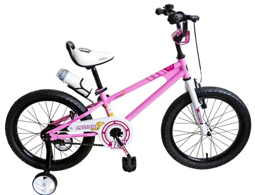אופניים לילדים פריסטייל 18 אינץ' עם גלגלי עזר לגילאי 5-6 - ורוד