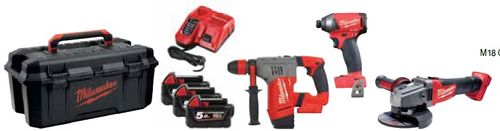 מברגת אימפקט + פטישון נטען 28 + משחזת זווית 18V
 כולל 3 סוללות 5 אמפר