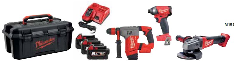 מברגת אימפקט + פטישון נטען 28 + משחזת זווית 18V
 כולל 3 סוללות 5 אמפר