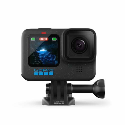 GoPro Hero 12 Black תצוגה קדמית עם תפס לחצובה או אביזרים