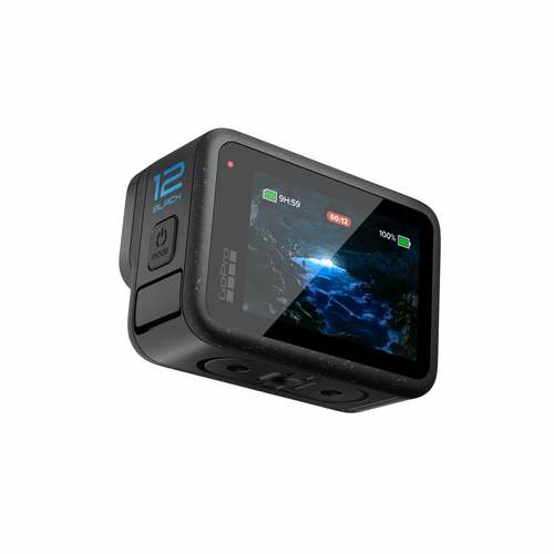 GoPro Hero 12 Black תצוגה אחורית אלכסונית עם מסך דלוק