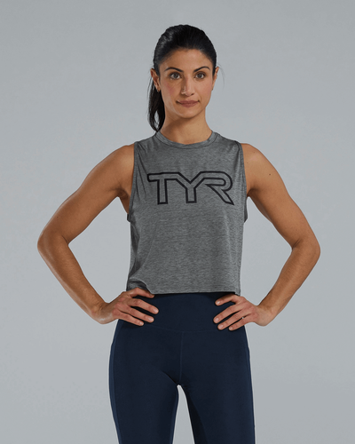 גופיה מאווררת לאימון CLIMADRY WOMEN'S CROPPED TECH TANK MEDIUM GREY HEATHER