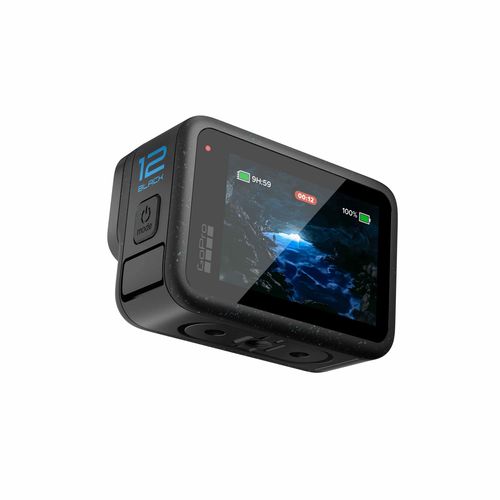 GoPro Hero 12 Black תצוגה אחורית אלכסונית עם מסך דלוק