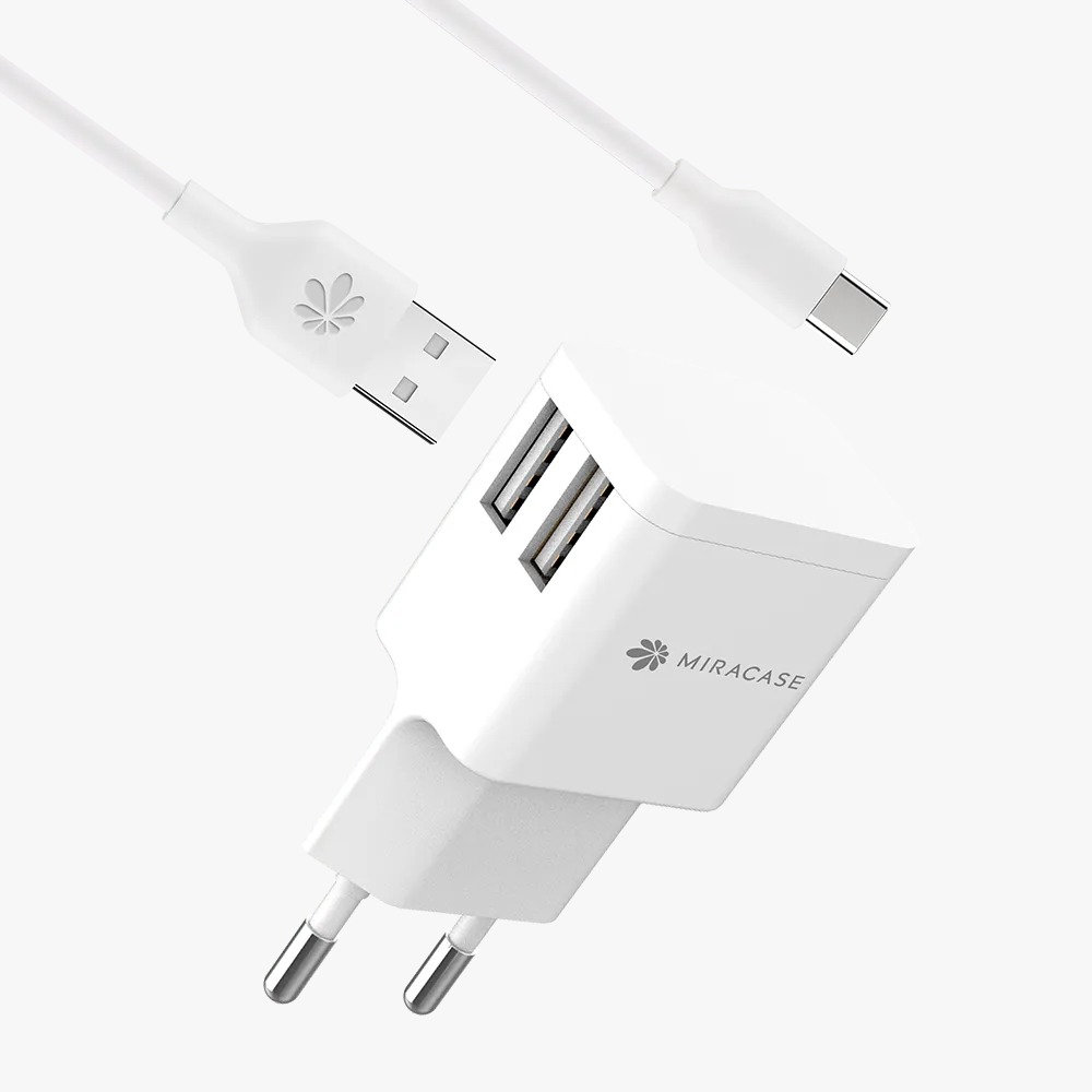 מטען קיר MIRACASE TYPE C  MWC244 2.4A USBX2 