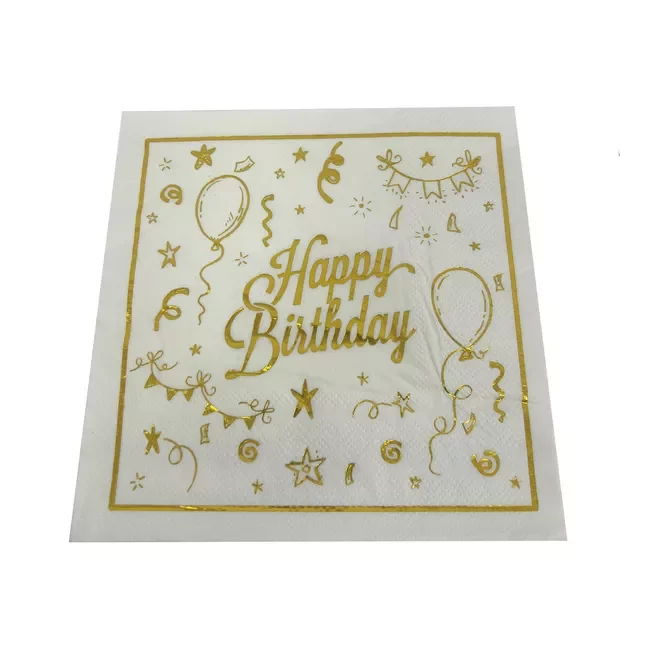 חבילת 16 מפיות נייר- HAPPY B-DAY-זהב מוטבע