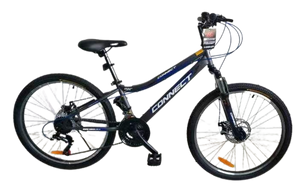 אופני הרים לנוער קונקט MTB במידה "24 עם 21 הילוכים, בלמי דיסק ובולם זעזועים קדמי - אפור/כחול