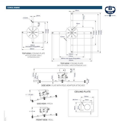 זרוע תקרה למקרנים כבדים דגם:B-TECH BT899xl