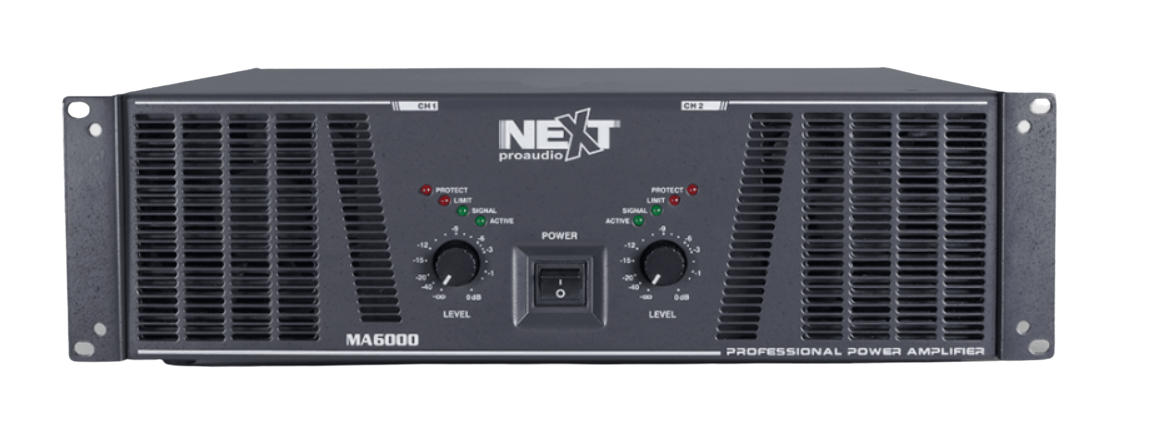 מגבר כח 2 ערוצים מקצועי, דגם NEXT MA6000, בעוצמה של 2X3000W ב-2Ω.