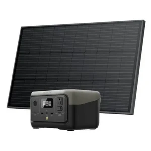 קיט סולארי ECOFLOW - תחנת כוח RIVER2  LIFEPO4 קיבולת 0.256Kwh -הספק 0.3-06KW טעינה מהירה פאנל סולארי קשיח 100W דגם EF RIVERMAX2 + 100WFIX יצרן ECOFLOW