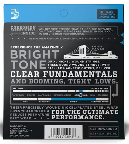 זוית נוספת D'Addario EXL160S Medium Short Scale Bass Strings
