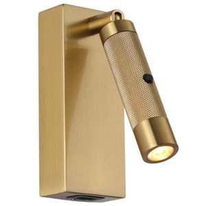 מנורת צמוד קיר 3W IP20 גוף מוזהב עם זכוכית אור חם +Pointer USB יורולוקס