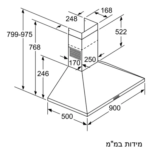 קולט אדים צמוד-קיר רוחב 90 ס''מ Bosch DWP96BC50
