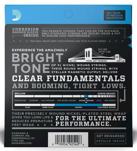 זוית נוספת D'Addario EXL180 Extra Super Light Long Scale Bass Strings