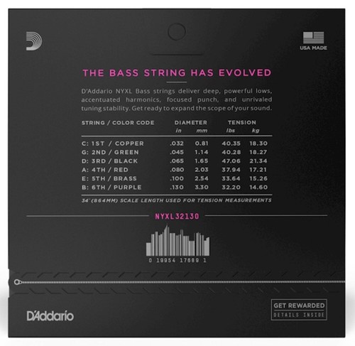 זוית נוספת D'Addario NYXL32130 Regular Light Long Scale 6-String Bass Strings