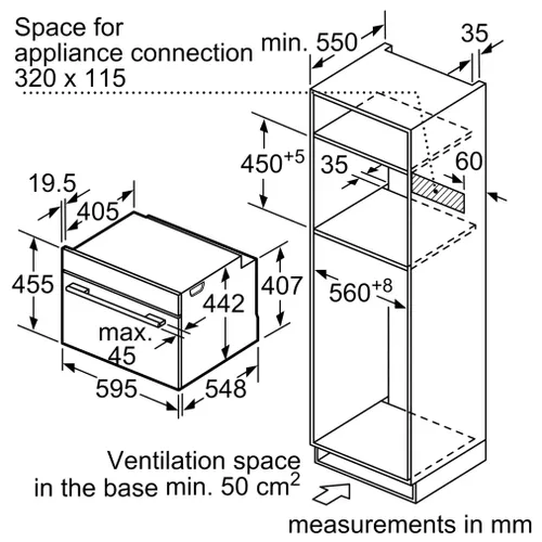 תנור בנוי 45 ליטר משולב מיקרוגל נירוסטה Bosch CMG633BS1 בוש