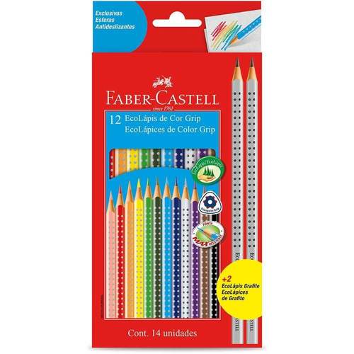 סט עפרון צבעוני 12 יח + מחדד faber castell grip