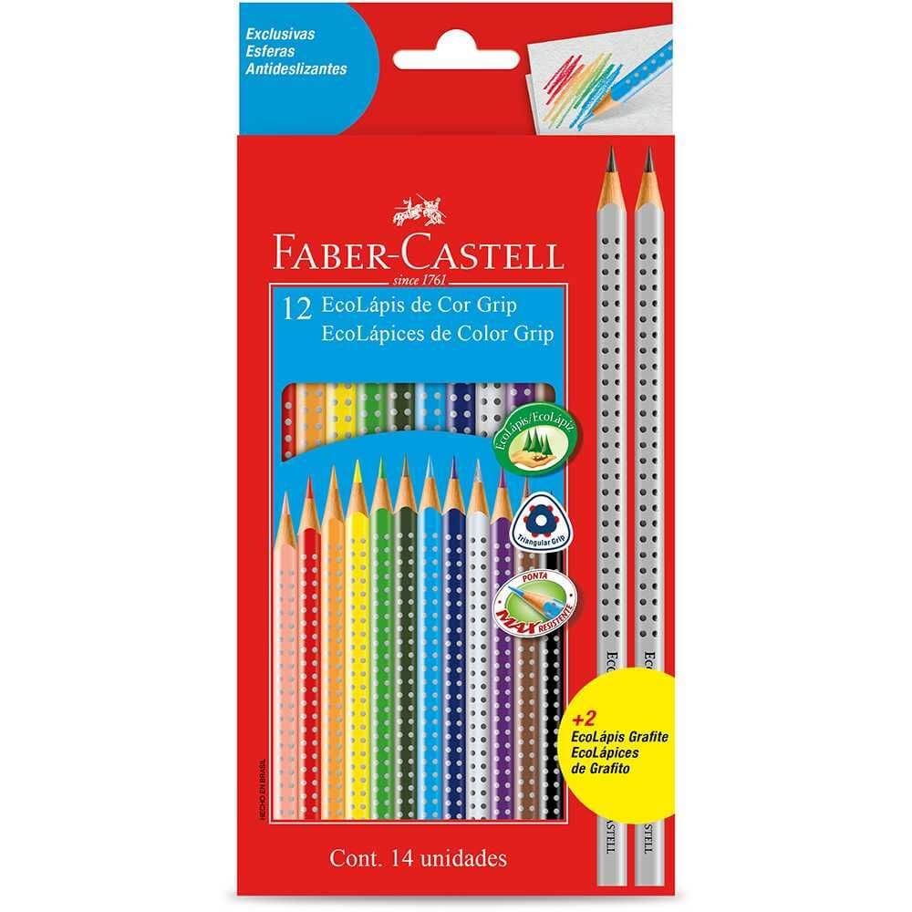 סט עפרון צבעוני 12 יח + מחדד faber castell grip