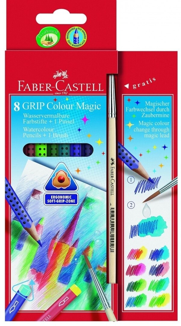סט עפרון צבעוני 8 יח + מכחול faber castell grip